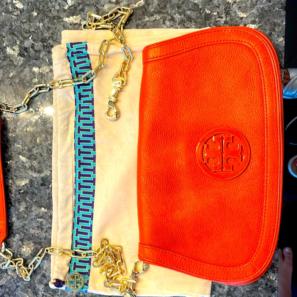 Tory Burch clutch with Removable gold strap